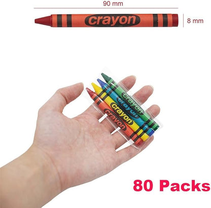 Lucky Art 80 Sets of 4 Packs (320 count) Standard Size Crayons - Mini Crayon Packs Non-Toxic Crayons; Crayons in bulk for Kids Party Favors, School Supplies for Teachers & Travel Crayons