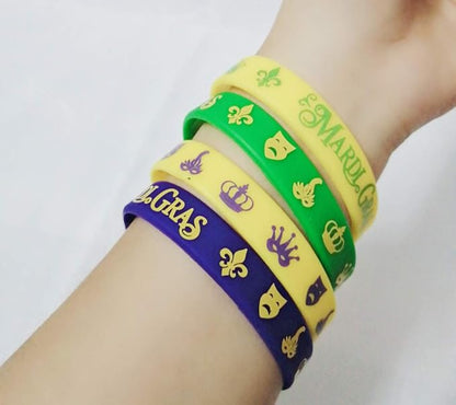 48 Pack Mardi Gras Party Favors Rubber Bracelets - Carnival Birthday Party Supplies Decorations Goodie Bag Stuffers Fillers Silicone Wristbands
