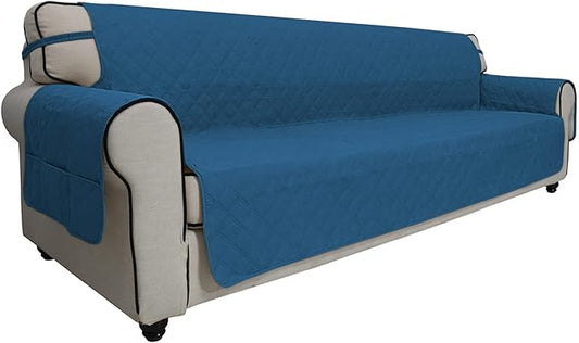 Easy-Going Sofa Slipcover Waterproof Sofa Cover Couch Cover for 4 Cushion Couch with Elastic Straps Washable Non-Slip Furniture Protector Cover for Pets, Dogs, Cat (XX-Large, Peacock Blue)