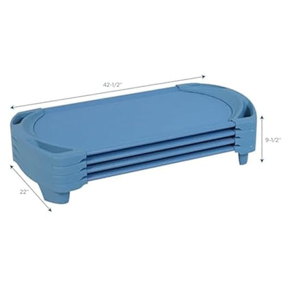 Children’s Factory SpaceLine Nap Cots, Kids Daycare and Preschool Sleeping Cot, Toddler Size, Set of 4, Wedgewood Blue