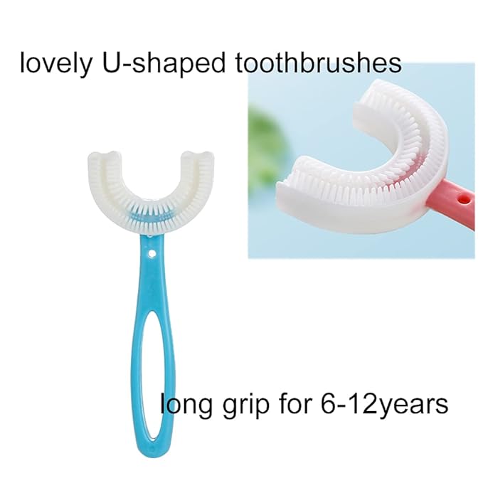 2 PCS U-Shaped Kids Toothbrush, Soft Manual Training Toothbrush for Kids 6-12 Years (Pink +Blue)