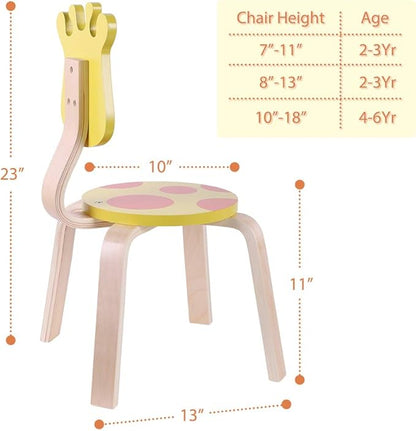 iPlay, iLearn 10 Inch Kids Solid Hard Wood Animal Chair, Stackable Wooden Finished, Preschool, Daycare, Bedroom, Playroom, Nursery Seat, Giraffe Furniture Stool for Toddlers, Children, Boys, Girls