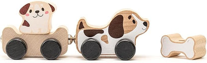 Wooden Clever Puppies Train Toy – Magnetic Dog-Themed Wood Toy Playset for Toddlers 18 Months+ – Montessori Toy for Fine Motor Skills and Imaginative Play