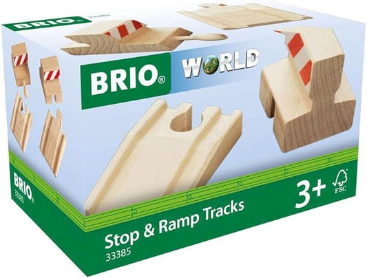 BRIO World 33385 - Stop and Ramp Track - 4 Piece Wooden Toy Train Accessory for Kids Ages 3 and Up