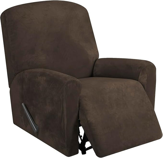 FestiCorp Recliner Chair Covers Real Velvet 4-Pieces Recliner Covers for Small Lazy Boy Recliner Chair Stretch Recliner Sofa Slipcovers Furniture Protector with Side Pocket & Elastic Bottom, Brown