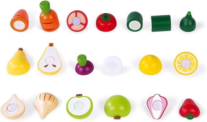 Janod Fruits & Vegetable Maxi Set - Wooden Sliceable Play Food - 13 Piece Set - Ages 3+ - J06607