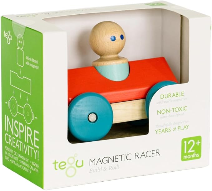 3 Piece Tegu Magnetic Racer Building Block Set, Poppy