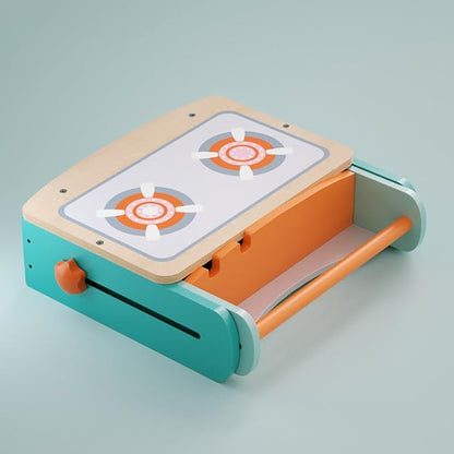 Dailyfunn Wooden Foldable &Portable Toy Stove Pretrend Kitchen PlaySet with Cooking Accessories