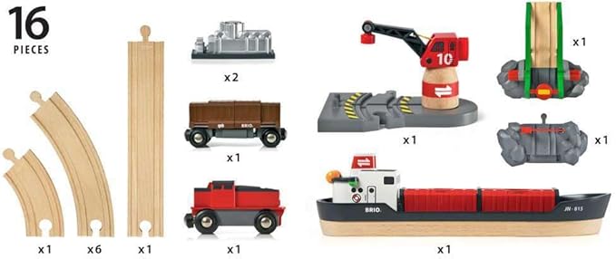 BRIO World - 33061 Cargo Harbor Set | 16-Piece Train Set with Accessories Wooden Tracks | Ideal Gift for Kids Aged 3+ | Certified Sustainable Materials