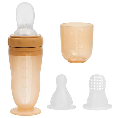 Baby Multifunctional Complementary Food Bottle, Silicone Milk Bottle 3-in-1, Including Dispensing Spoon, Regular Nipple and Fruit Puree Feeding Nipple, Auxiliary Weaning Bottle