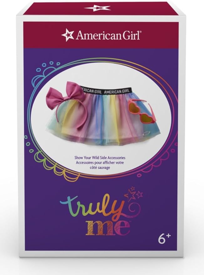 American Girl Truly Me 18-inch Doll Accessories Rainbow Skirt, Pink Headband, and Heart-Shaped Sunglasses, For Ages 6+