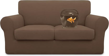Easy-Going 100% Dual Waterproof Loveseat Cover Stretch Soft Couch Cover for Dogs, Sofa Slipcover for 2 Separate Cushion Couch Leakproof Furniture Protector for Kids, Pets Brown