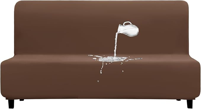 PureFit 100% Dual Waterproof Futon Cover, Waterproof Couch Cover for Futon - Stretch Non Slip Fleece Sofa Covers Washable, Leakproof Furniture Protector for Kids, Pets, Dog (Futon, Brown)