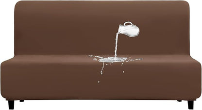 PureFit 100% Dual Waterproof Futon Cover, Waterproof Couch Cover for Futon - Stretch Non Slip Fleece Sofa Covers Washable, Leakproof Furniture Protector for Kids, Pets, Dog (Futon, Brown)
