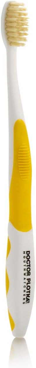 MOUTHWATCHERS Soft Kids Toothbrush, Manual Flossing Toothbrushes, Ultra Clean, Yellow Childrens Toothbrush, Good for Sensitive Teeth and Gums, by Dr. Plotka's