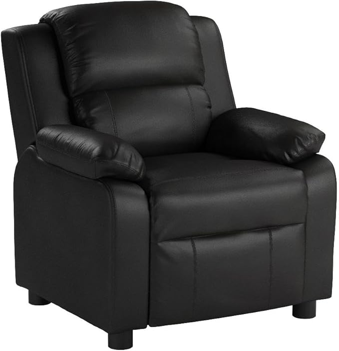 Costzon Kids Recliner, Leather Recliner Chair w/Footrest, Armrest Storage, Headrest & Lumbar Support, Ergonomic Lounge Chair for Living & Gaming Room, Adjustable Recliner Sofa for Boys Girls (Black)