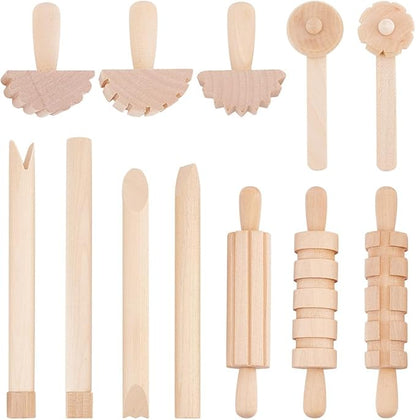 OLYCRAFT 12pcs Clay and Dough Tools Play Accessories Includes Rollers Hammer Party Pack Wood Pottery Tools Stamps for Clay Art DIY Crafts Art Craft Activity Supplies