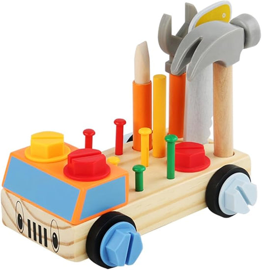 STEM Montessori Wooden Construction Toy Car Set with Real Tools for Kids Ages 3+ | Early Educational Building Kit, Fine Motor Skills Activity Gift for Boys & Girls