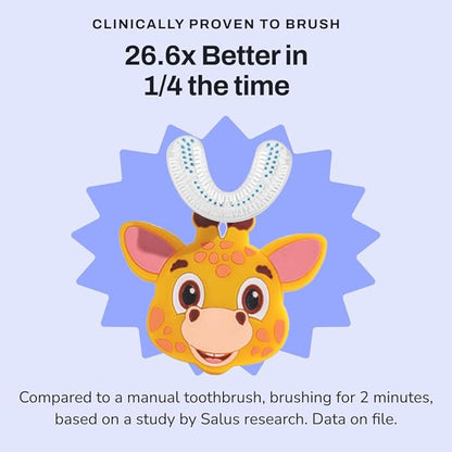 autobrush U Shaped Kids Manual Toothbrush- 360° Design for Upto 5.1X Better Cleaning with Unique Nylon Bristles, Comfort Grip Handle, Waterproof Design, Ages 9-12, Giraffe (Double-Sided)