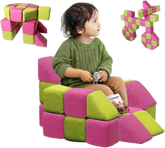 Magnetic Soft Building Blocks for Kids, Magnetic Blocks, Big Blocks, Educational Toys, Incredibly Fun Building Block for Children (Rose red+Green)