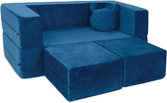 Milliard Kids Couch - Modular Kids Sofa for Toddler and Baby Playroom/Bedroom Furniture (Navy Blue) with Bonus Pillow