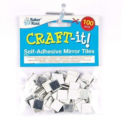 Baker Ross EF548 Self Adhesive Mirror Tiles, Kids Card Making, Mosaic Crafts, Collage (Pack of 100), 1.3cm, Assorted