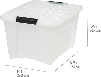 IRIS USA 8 Pack Stackable Storage Bin, 32 Quart Plastic Container Totes with Latching Lids for Home and Office Organization, Pearl