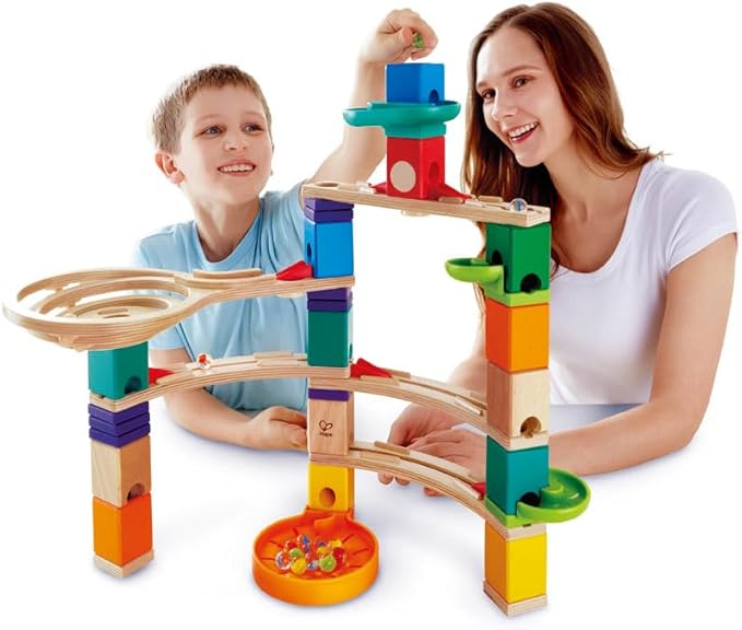 Hape Quadrilla Cliffhanger Wooden Marble Run Blocks | Marble Maze Run Set, Early Educational STEM Development Building Toys for Kids, Multicolor, Model:E6020