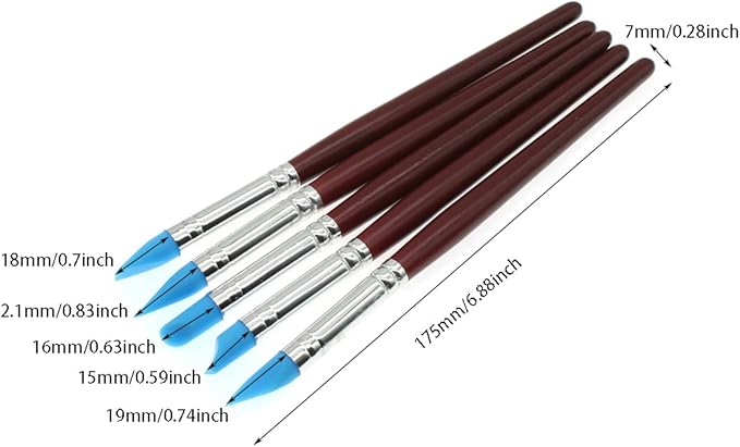 HAJXZH Set of Silicone Shapers Tools 5PCS Rubber Tip Silicon Brushes Silicone Brush Pottery Tool Used for Painting Smearing Clay Modeling Carving Pottery Mud Remove Fingerprints