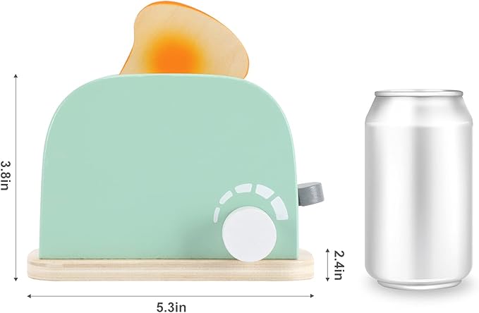 WHOHOLL Wooden Kitchen Toys, Pop-Up Toaster for Kids Play Kitchen, Bread Maker Toy Kitchen Appliances, Play Kitchen Accessories for Toddlers Early Learning, Pretend Play Food Sets for Girls and Boys
