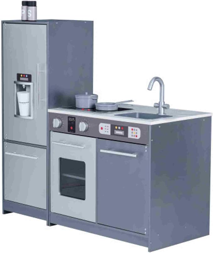 Teamson Kids Little Chef Milano Classic Kids Kitchen Playset with 10 Accessories, Gray