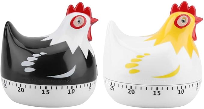 Digital Kitchen Timer Lovely Chicken Shape Mechanical Alarm Gadgets Countdown Clock Reminder Mini Cooking Timer Alarm 55 Minutes for Cooking Baking Sports Games Office(White)