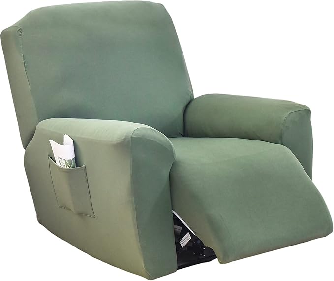 NILUOH Stretch Recliner Cover 4 Pieces Electric Power Lift Recliner Chair Cover Reclining Couch Cover Anti-Slip Fitted Furniture Protector with Side Pocket