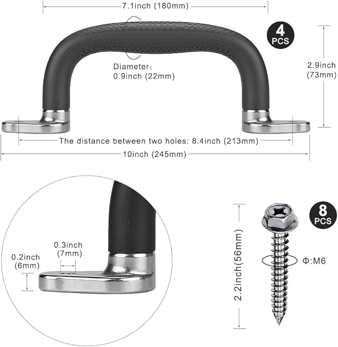 SELEWARE Black Playground Safety Handles, Non-Slip Kids Playground Grab Handle, Durable Indoor Outdoor Playset Handles for Playhouse, Treehouse, Climbing Frame, Jungle Gym, Swing Set, 4 Pack
