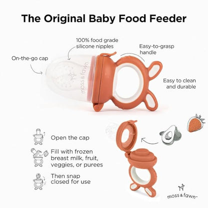 Baby’s First Bites Starter Kit – Ice Cube Tray, Forage Feeder, Freezer Mold & Pacifier Feeder –Milestone Magnet for Food Tracking & Feeding Tips – Baby Food Prep Essentials - Terracotta