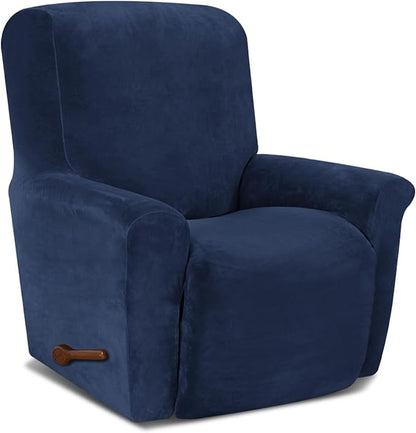 AZON Velvet Stretch Recliner Chair Cover,1-Piece Washable Recliner Couch Cover with Elastic Furniture Protector for Pets, Kids(Recliner, Navy Blue)