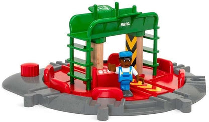 BRIO World 33476 - Turntable & Figure | 2 Piece Wooden Toy Train Accessory for Kids | Multiple Track Connection Points | Spacious Turntable | Poseable Train Engineer Figure | Ages 3 and Up