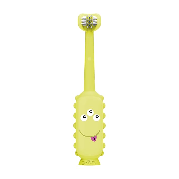 Dr. Brown's ToothScrubber Toddler Toothbrush, Triple-Sided Training Toothbrush with Suction Cup Base, Green Monster, Baby Oral Care, Ages 1-4 Years
