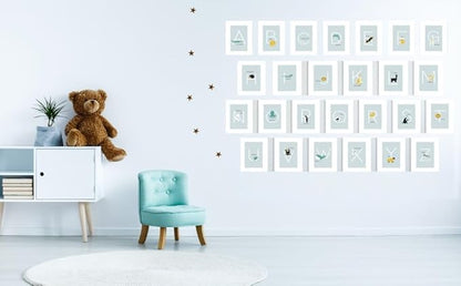 Alphabet Cards for Classroom - Alphabet Cards for Classroom, Nursery and Bedroom - Learning Flash Cards for Toddlers Set of 26 5"x7" Letter Prints (Blue)