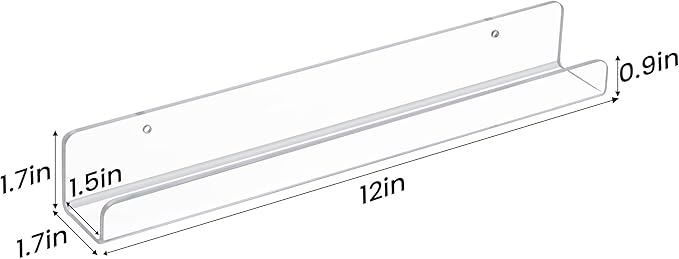 upsimples 12 Pack Vinyl Wall Mount Shelves, 12" Album Record for Storage & Display, Clear Acrylic Floating Shelf for Kids Bookshelf, Magazine Rack, Picture Ledge