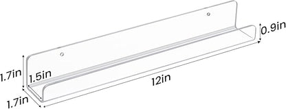 upsimples 12 Pack Vinyl Wall Mount Shelves, 12" Album Record for Storage & Display, Clear Acrylic Floating Shelf for Kids Bookshelf, Magazine Rack, Picture Ledge