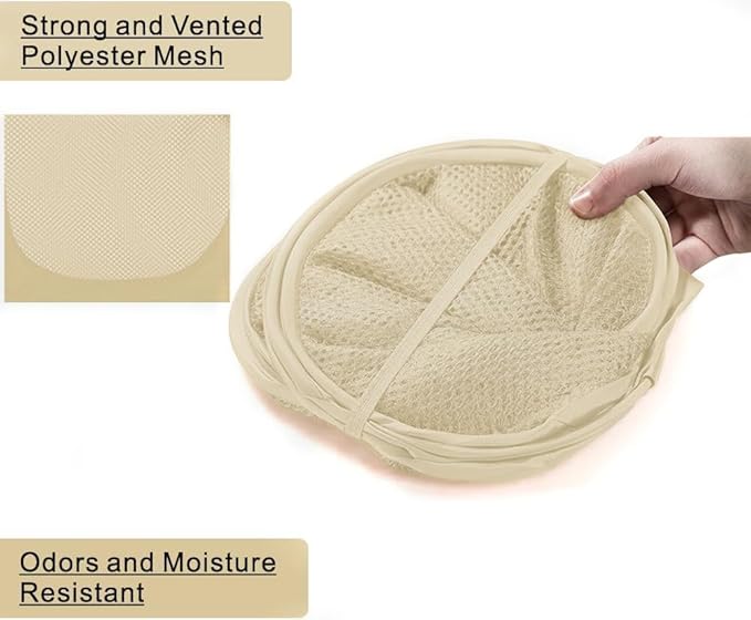 BATTOO Deluxe Strong Mesh Pop up Laundry Hamper Basket with Side Pocket for Laundry Room, Bathroom, Kids Room, College Dorm or Travel Beige