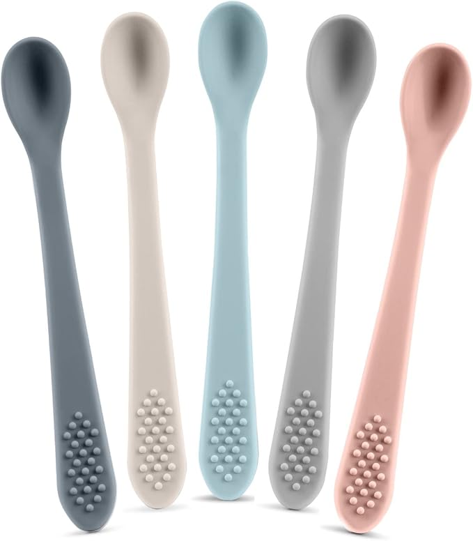 Baby Spoons First Stage Silicone Baby Spoon – Self Feeding Baby Utensils – Infant Spoons First Stage Baby Feeding Spoon - Soft & Gentle on Gums - BPA Free Silicone Baby Spoons Set (Pastel1)