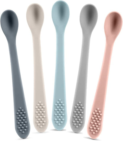 Baby Spoons First Stage Silicone Baby Spoon – Self Feeding Baby Utensils – Infant Spoons First Stage Baby Feeding Spoon - Soft & Gentle on Gums - BPA Free Silicone Baby Spoons Set (Pastel1)