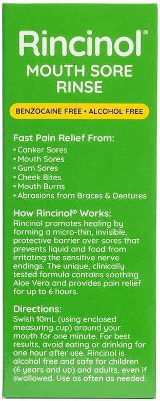 Canker-X Rincinol Oral Rinse Mouthwash, Quick Pain Relief from Canker Sores, Mouth Burns & More, Benzocaine Free & Alcohol Free Mouthwash, Adults & Kids 6+ Years, 4.0 Fl. Oz.