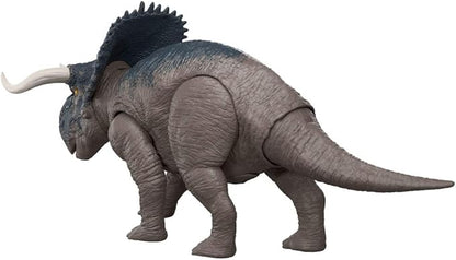 Mattel Jurassic World Rebirth Wild Roar Nasutoceratops Dinosaur Toy with Tail-Controlled Chomp Multi-Direction Attack & Sound, Posable & Digital Play
