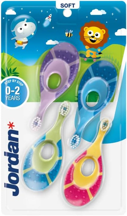 Jordan* ® | Step 1 Baby Toothbrush | 0-2 Years, Soft Bristles, BPA Free | 4 Pack