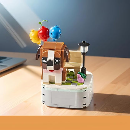 Dog Building Decoration Set Cut Brown Puppy Blocks with Balloon- Mini Blocks Arts and Crafts for Kids Ages 6-12+, Home Decor Gifts for Kids Boys&Girls, Adults(199 PCS)