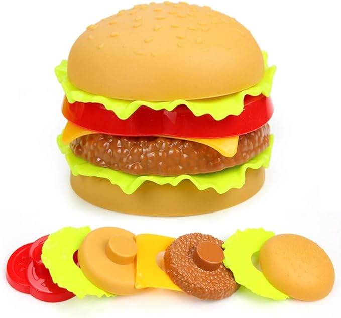 Pretend Play Fast Food Set, Play Food for Kids Kitchen - Play Kitchen Accessories - Toy Foods with Play Burger and Hot Dog Plastic Food for Pretend Play, Kids Toddler Childrens Birthday Gifts