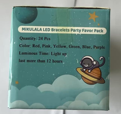 24Pcs Glow in the Dark Party Supplies for Kids/Adults, Flashing Light up Toys LED Bracelets Glow Sticks,Valentines Mardi Gras Party Favors Carnival Birthday Concert Gifts Accessory